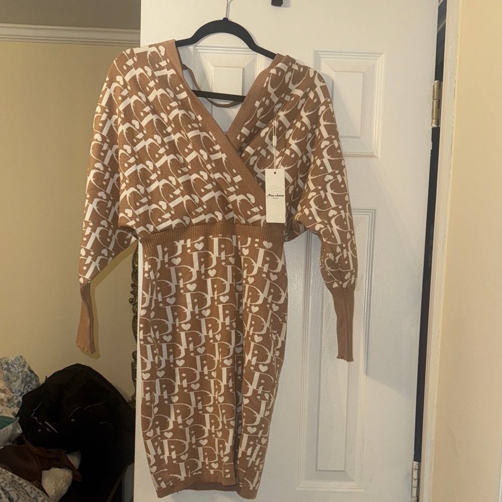Brown and White Patterned Dress